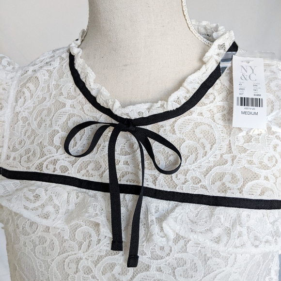 NWT New York & Co Soho White Lace Overlay Blouse - Picture 6 of 11